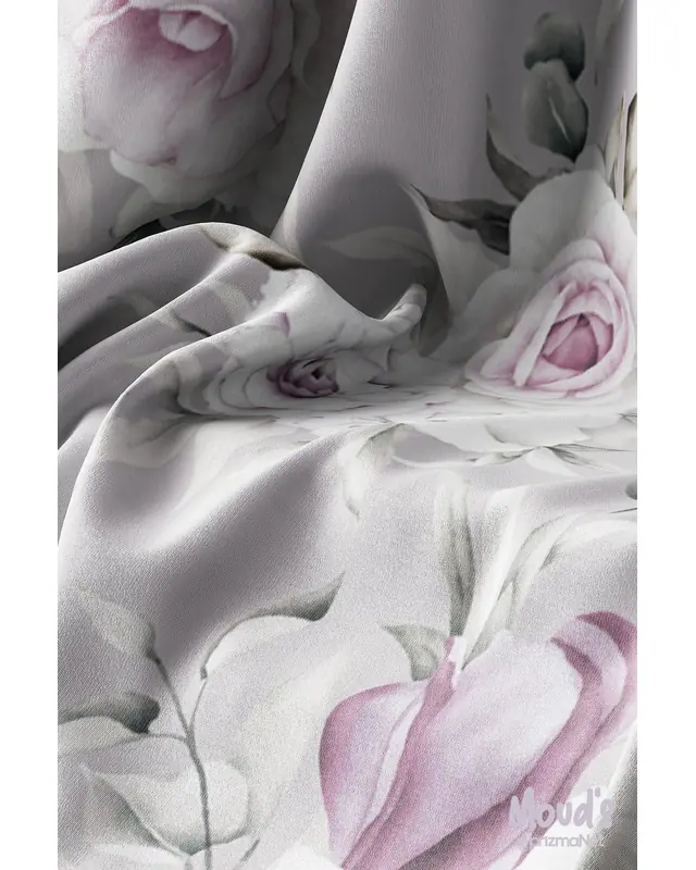 Grey Purple Floral Pattern Printed Suede Table Runner - 3