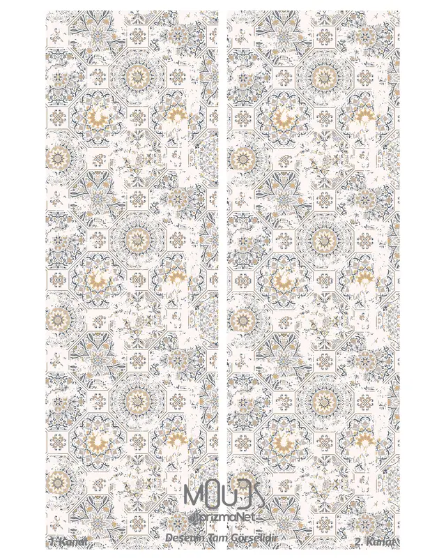 Anatolia 4 Patterned Suede Living Room Decorative Curtain Printed Pencil Pleat Body - Set of 2 Panels - PRD-1012 - 3