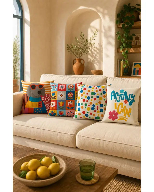 Set of 4 Colourful Modern Decorative Cushion Cover Set | Digitally Printed Soft Textured Sofa Pillow Cover 43x43 cm
