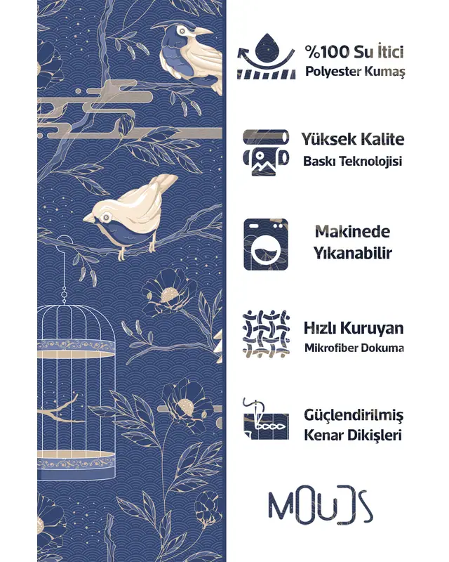 Shower Curtain, Bird's Silence Patterned Shower Curtain, Bathtub Curtain Rings Included 175x200cm - BP-96 - 2