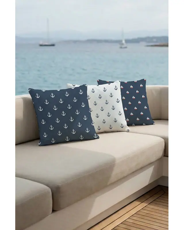 Set of 4 Sea Pattern Cushion Cover Water-Resistant Wipe-Clean Digitally Printed Boat and Yacht Decor SET07 - 2