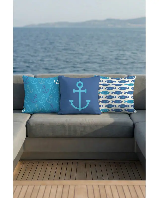 Set of 3 Sea Pattern Cushion Cover Water-Resistant Wipe-Clean Digitally Printed Boat and Yacht Decor SET01 - 2