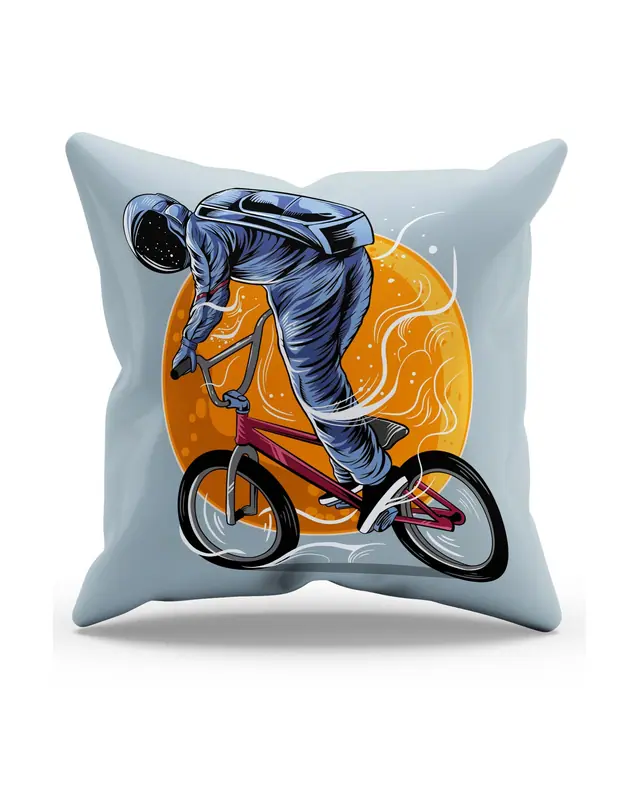 Cycling Astronaut Pattern Double-Sided Printed Suede Cushion Cover