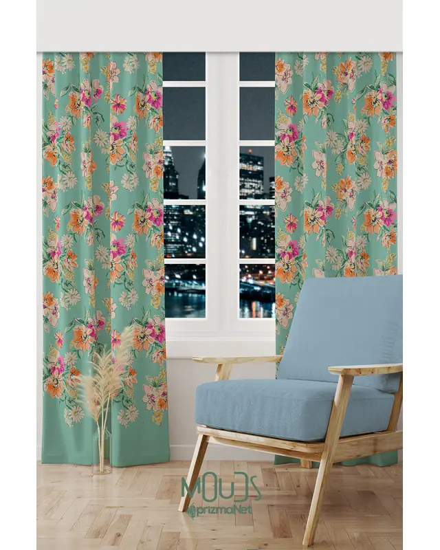 Old Flowers Pattern 4 Desenli Süet Oturma Odası Salon Fon Perde Ekstrafor Büzgü 2 Kanat PRD-1034