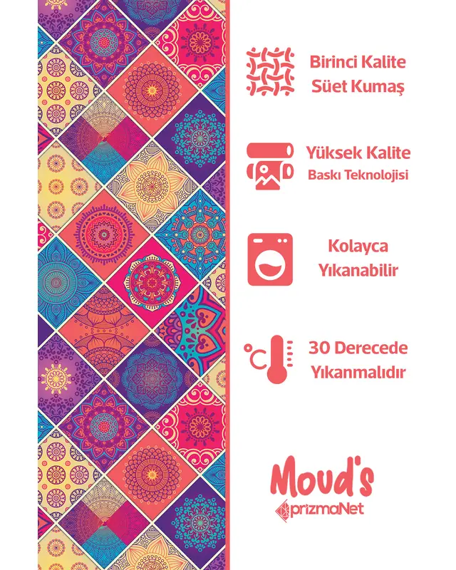 Anatolia 3 Pattern Printed Suede Table Runner - 3