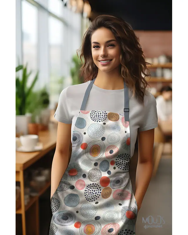 Suede Textured Fabric Japanese Round Patterned Kitchen Apron, Chef Apron, Waiter Apron, Restaurant Apron - MTF-18 - 2