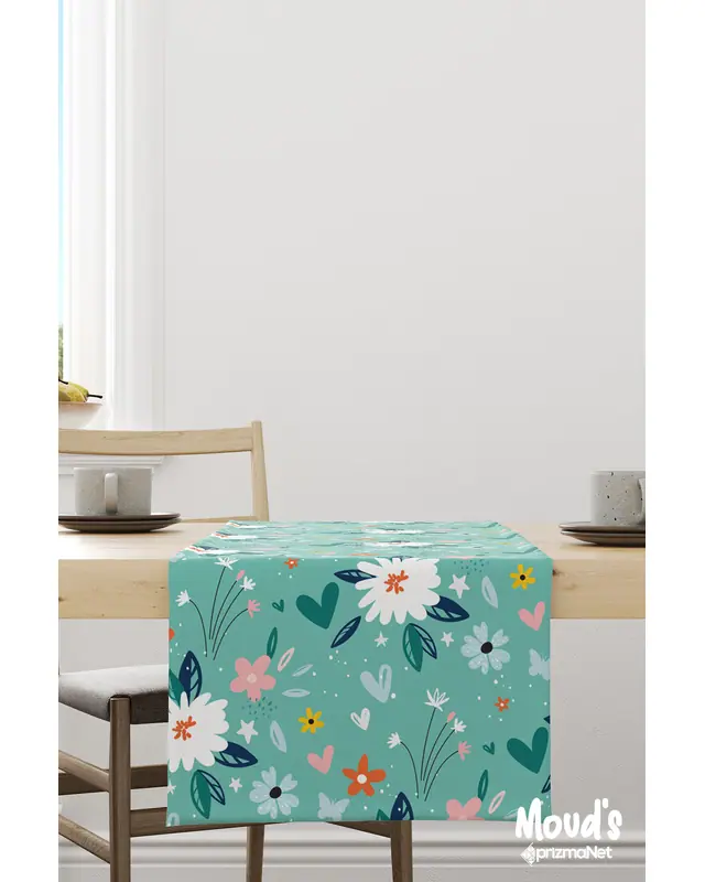 Vintage Floral Pattern Printed Suede Table Runner - 3