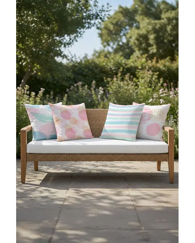 Set of 4 Pattern Cushion Cover Water-Resistant Wipe-Clean Digitally Printed Garden Decor SET08
