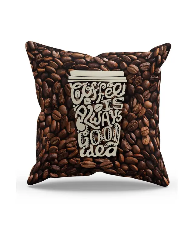 Kahve Zamanı Pattern Double-Sided Printed Suede Cushion Cover