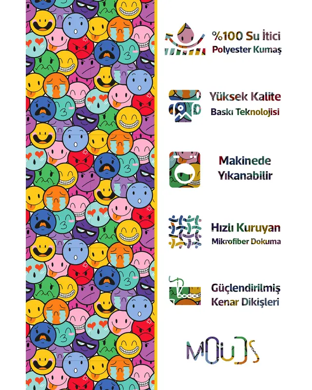 Banyo Perdesi, Emoji Desenli Duş Perdesi, Küvet Perdesi, Halka Hediyeli 175x200cm BP-105 - 2