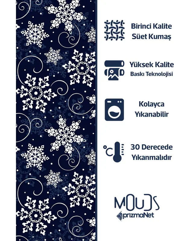 Navy Blue Snowflakes Christmas Round Easy-Care Suede-Feel Tablecloth - MSY-213 - 4