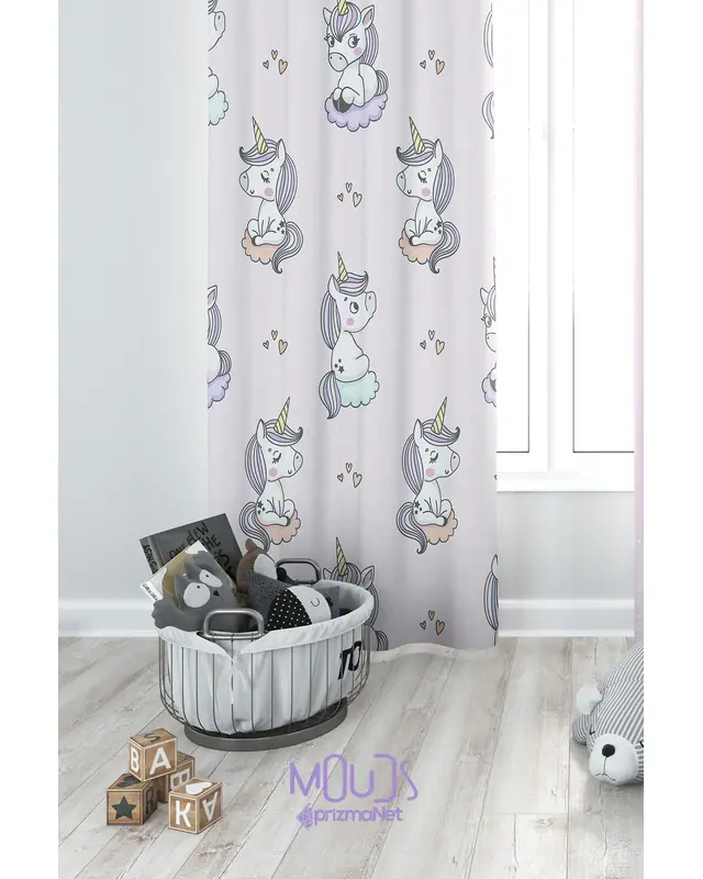 Sleeper Unicorn Patterned Decorative Curtain Kids' and Baby Room Digital Printed Suede Pencil Pleat - Single Panel - PRD-31-TK - 3