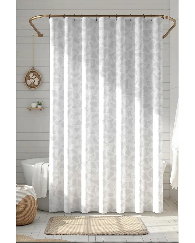 Banyo Perdesi, Beyaz Kalpler Desenli Duş Perdesi, Küvet Perdesi, Halka Hediyeli 175x200cm BP-66