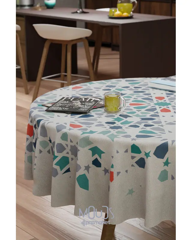 Ramadan Colourful Islamic Round Easy-Care Suede-Feel Tablecloth - MSY-250 - 3