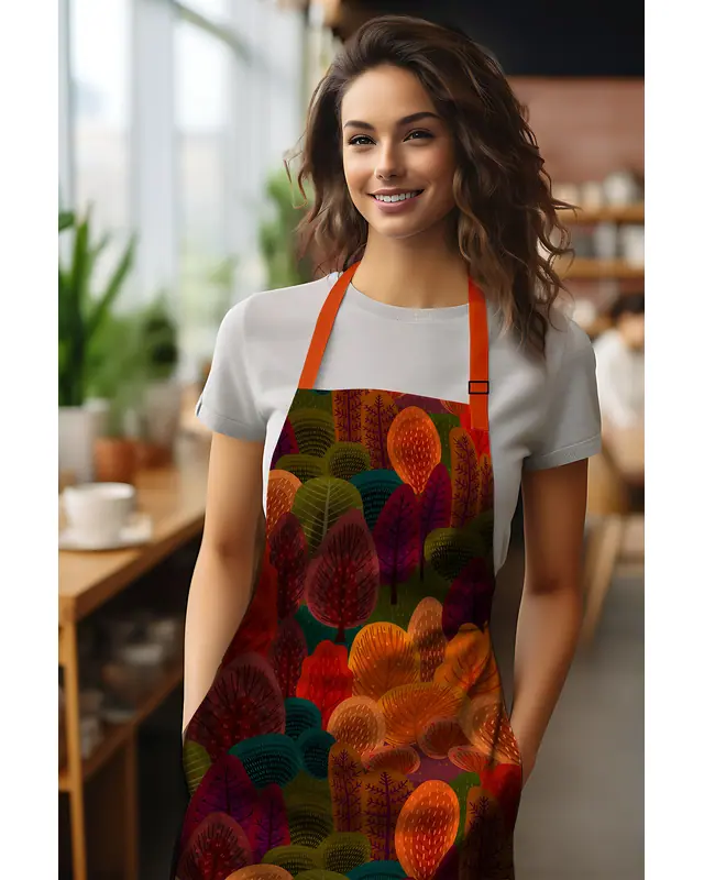 Suede Textured Fabric Fall Patterned Kitchen Apron, Chef Apron, Waiter Apron, Restaurant Apron - MTF-74 - 2