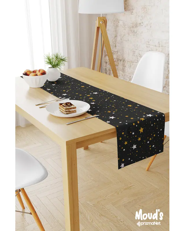 Black Star Pattern Printed Suede Table Runner