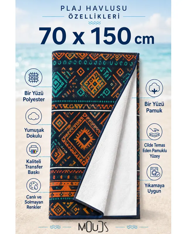 Dijital Baskılı 70x150cm Aztek Güneşi Desenli Plaj Havlusu - Banyo Havlusu - Deniz Havlusu - 2