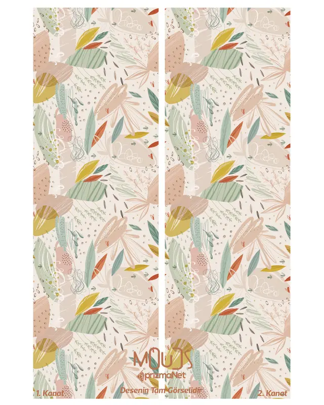 Xero Floral 2 Patterned Suede Living Room Decorative Curtain Printed Pencil Pleat - Set of 2 Panels - PRD-1080 - 3