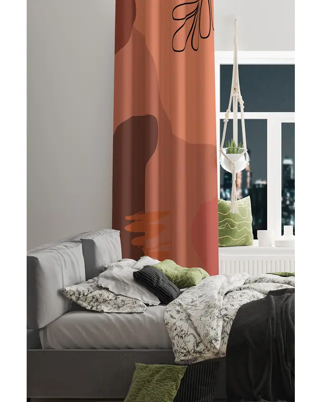 Best Pastel Desenli Süet Oturma Odası Salon Fon Perde Baskılı Ekstrafor Büzgü TEK KANAT PRD-1049 - 2