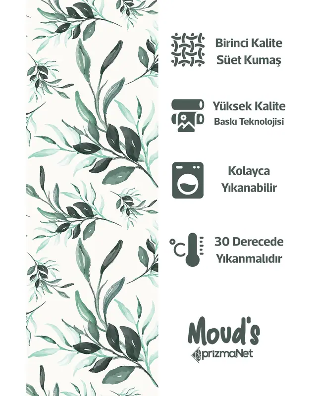 Water Mint Green Flower Branches Rectangular Easy-Care Suede-Feel Tablecloth - MS-134 - 2
