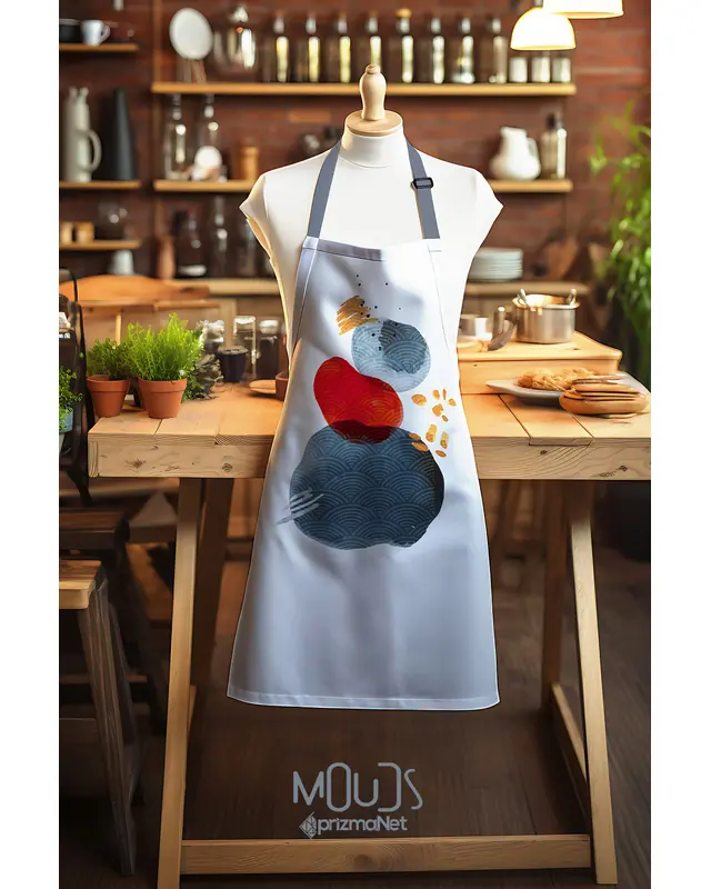 Süet Dokulu Kumaş Japanese Stone 2 Desenli Mutfak Önlüğü, Aşçı Önlüğü, Garson Önlüğü, Restoran Önlük - 3