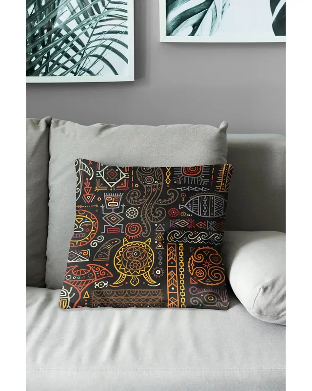 Hitit Figür-3 Pattern Double-Sided Printed Suede Cushion Cover - 3
