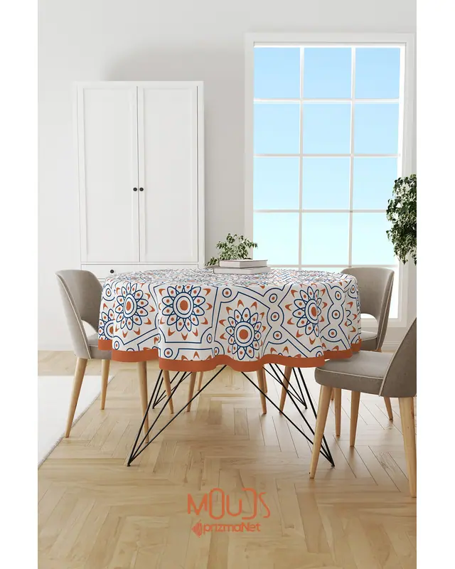 Complex Circle Islamic Round Easy-Care Suede-Feel Tablecloth - MSY-221 - 3