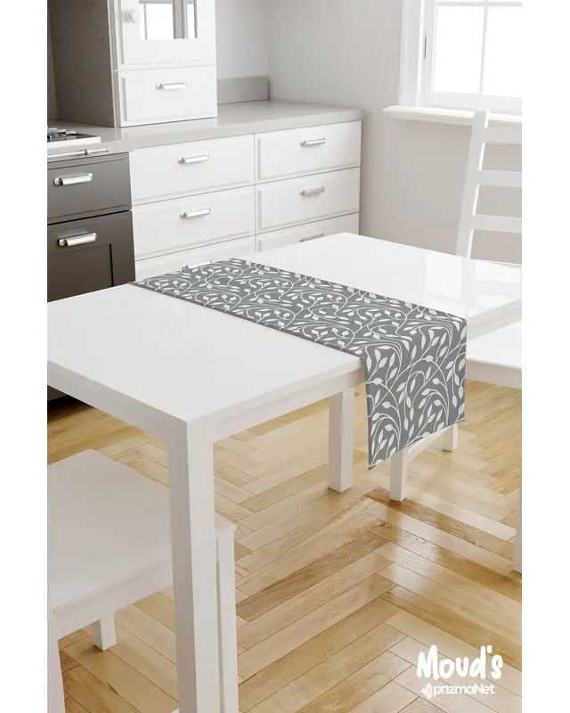 Grey Flora Series Pattern Printed Suede Table Runner - 2