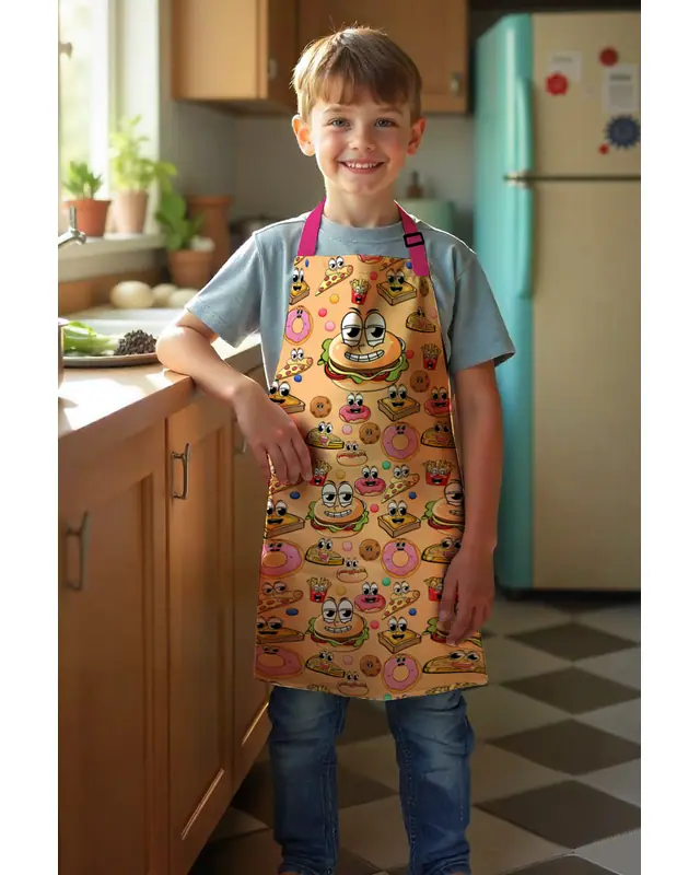 Çocuk Mutfak Önlüğü, Aktivite Önlüğü, Desenli Mutfak Önlüğü, 55 cm Boy 40 cm Genişlik Çocuk Önlüğü - 2
