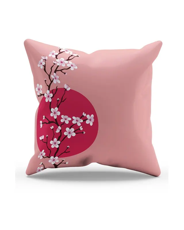 Çift Tarafı Baskılı Blossom Japan - 1 Desenli Süet Kırlent Kılıfı
