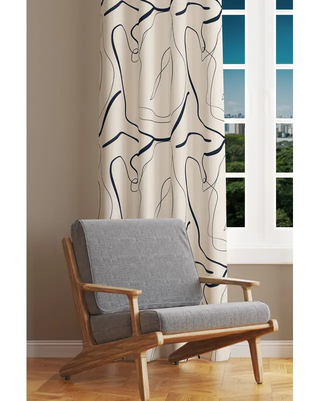 Omegu 4 Patterned Suede Living Room Decorative Curtain Digital Printed Pencil Pleat - Single Panel - PRD-1054-TK - 2