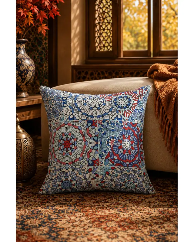 Double-Sided Printed Mosque Tales Pattern Set of 4 Coordinated Suede Cushion Cover - 5