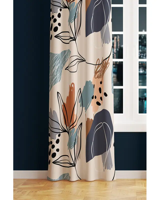 Art 5 Patterned Suede Living Room Decorative Curtain Digital Printed Pencil Pleat - Single Panel - PRD-1050-TK