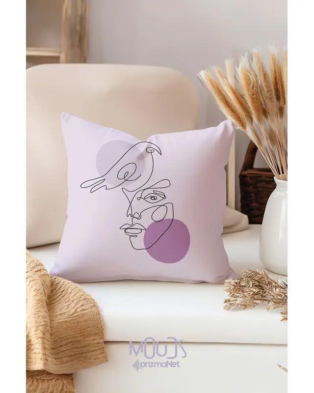 Double-Sided Printed One Line Woman Pattern Set of 4 Coordinated Suede Cushion Cover - 2