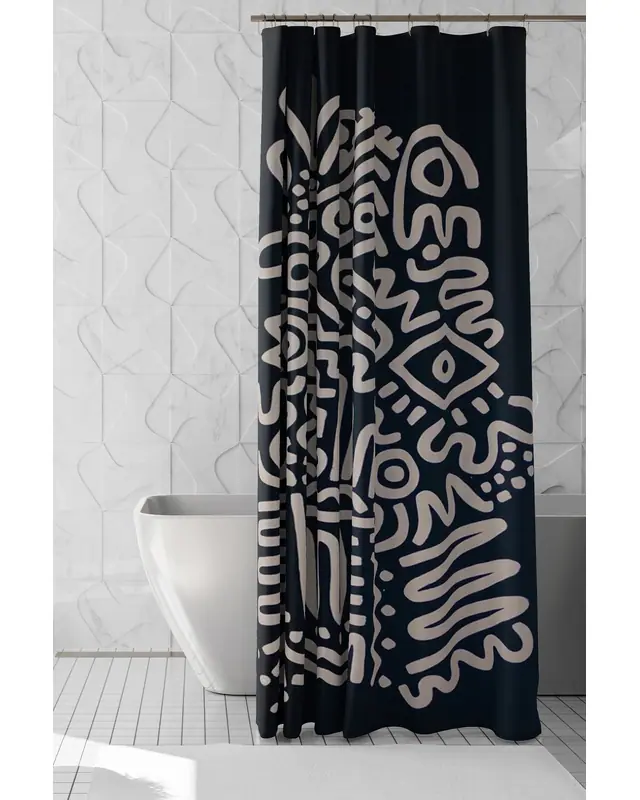 Banyo Perdesi, Ritmik İzler Desenli Duş Perdesi, Küvet Perdesi, Halka Hediyeli 175x200cm BP-91