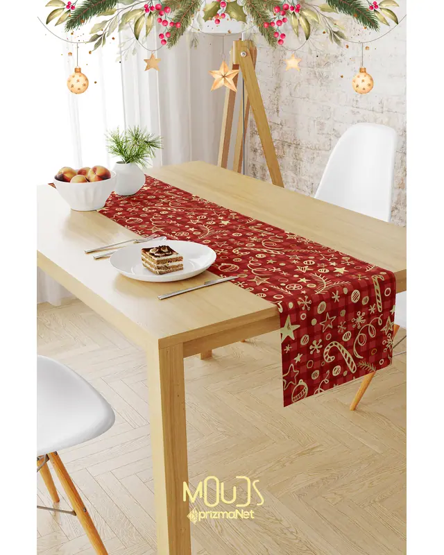 Red Christmas Pattern Suede Table Runner - 2