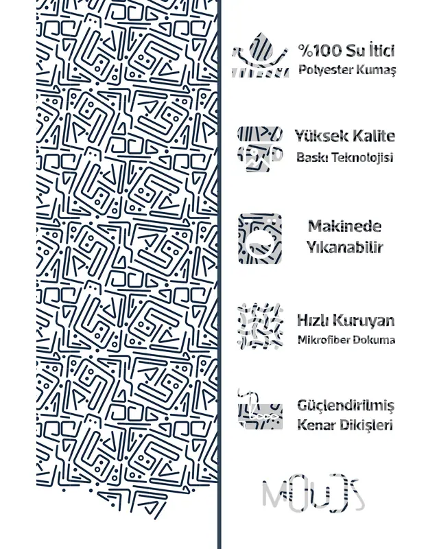 Banyo Perdesi, Mavi İzler Desenli Duş Perdesi, Küvet Perdesi, Halka Hediyeli 175x200cm BP-49 - 2