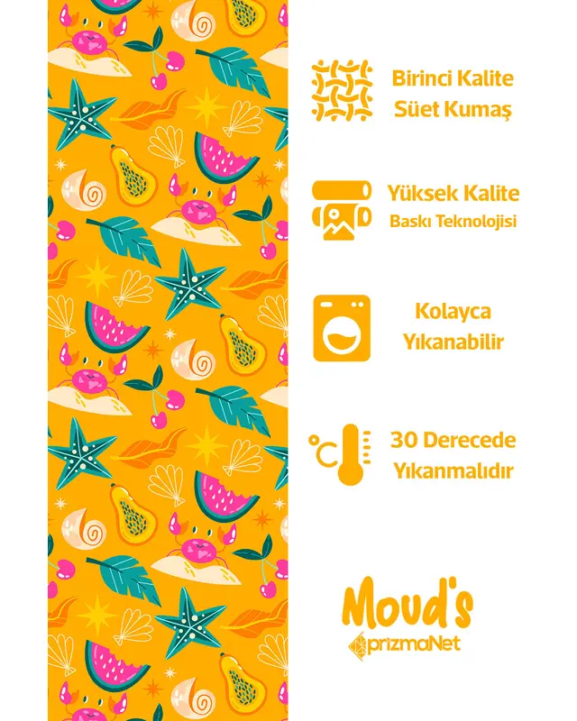 Turuncu Karpuz Ve Mango Desenli Yuvarlak Süet Dertsiz Masa Örtüsü - 2
