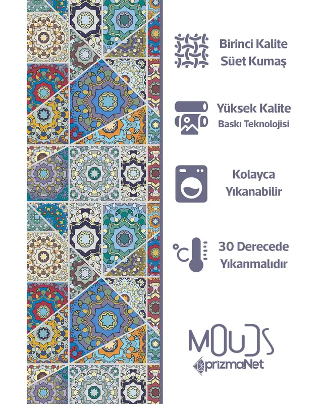 Mosque Tiles 4 Desenli Süet Oturma Odası Salon Fon Perde Baskılı Ekstrafor Büzgü TEK KANAT PRD-1087 - 5