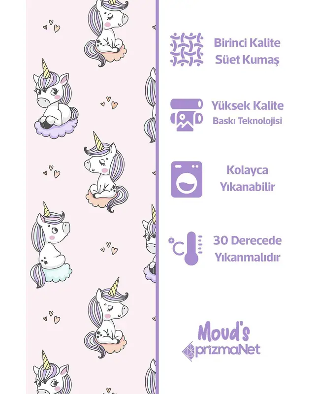 Sleeper Unicorn Patterned Decorative Curtain Kids' and Baby Room Digital Printed Suede Pencil Pleat - Single Panel - PRD-31-TK - 7