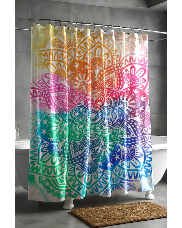 Banyo Perdesi, Mandala Desenli Duş Perdesi, Küvet Perdesi, Halka Hediyeli 175x200cm BP-27