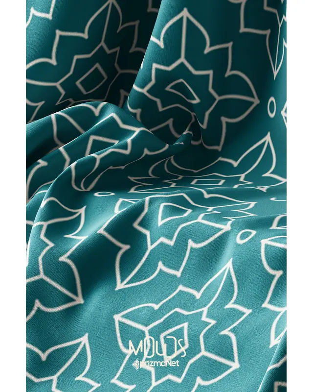 Turquoise White Ornament Islamic Round Easy-Care Suede-Feel Tablecloth - MSY-228 - 7