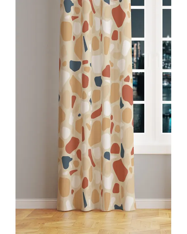 West Stone Patterned Suede Living Room Decorative Curtain Printed Pencil Pleat - Single Panel - PRD-1082-TK - 2