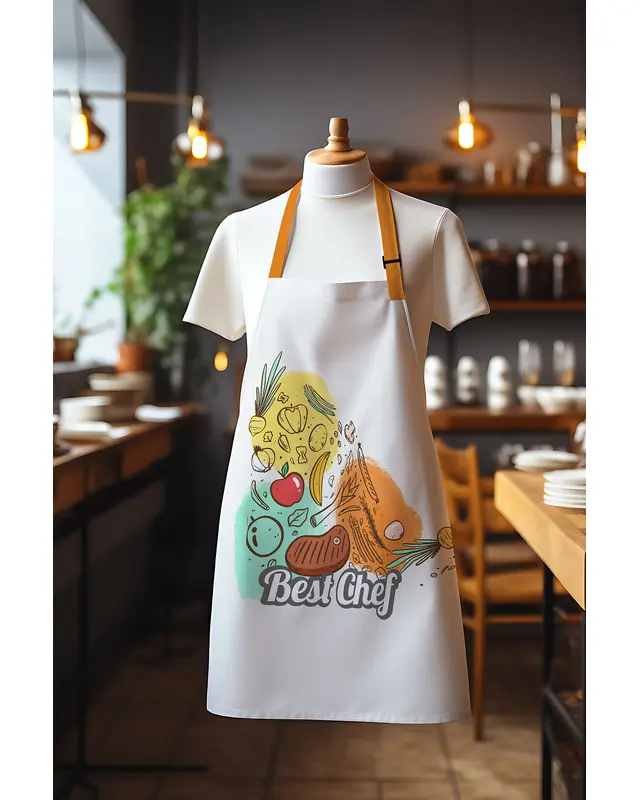 Süet Dokulu Kumaş Best Chef Food Desenli Mutfak Önlüğü, Aşçı Önlüğü, Garson Önlüğü, Restoran Önlük