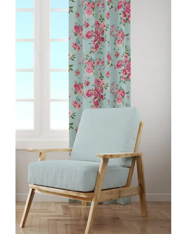 Madame Spring Patterned Suede Living Room Decorative Curtain Printed Pencil Pleat - Single Panel - PRD-1027-TK - 2