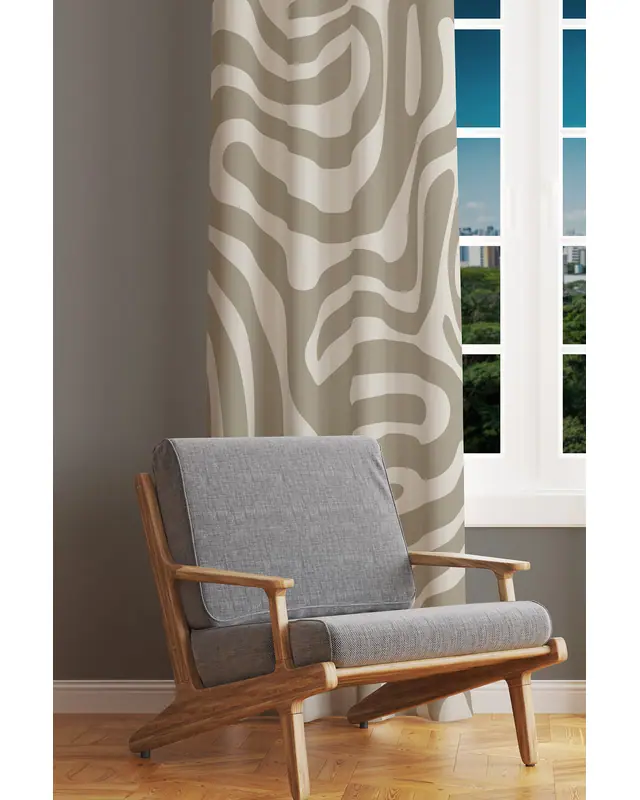 Brown Wave Patterned Suede Living Room Decorative Curtain Printed Pencil Pleat - Single Panel - PRD-1067-TK - 2