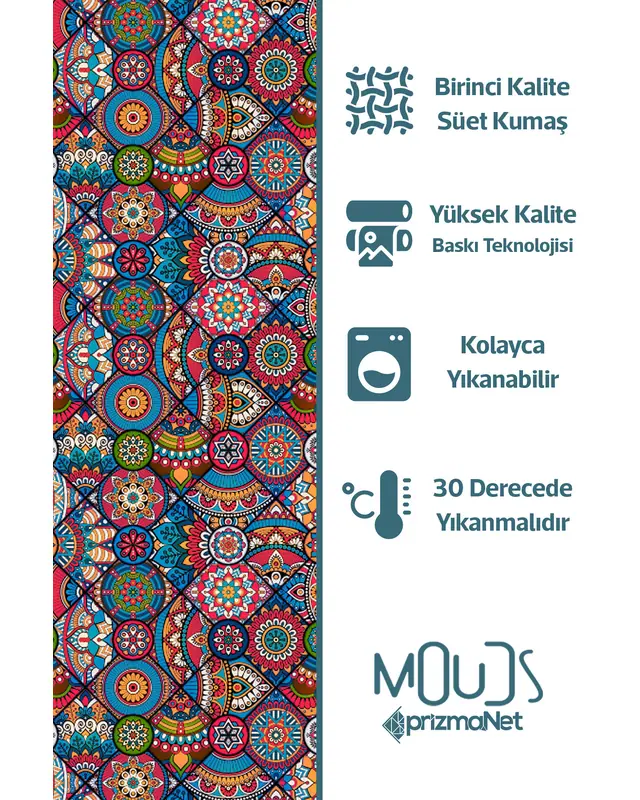 Anatolia 10 Desenli Süet Oturma Odası Salon Fon Perde Baskılı Ekstrafor Büzgü TEK KANAT PRD-1101 - 5