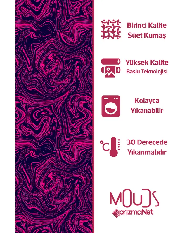 Fuchsia Patterned Suede Living Room Decorative Curtain Digital Printed Pencil Pleat - Set of 2 Panels - PRD-1000 - 5