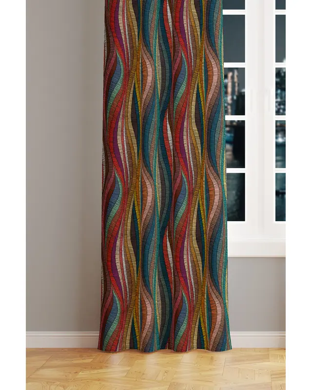 Colorful Striped Carpet Patterned Suede Living Room Decorative Curtain Pencil Pleat - Single Panel - PRD-1006-TK