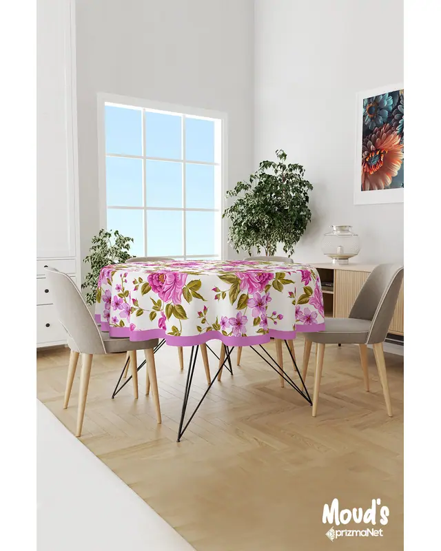 Pink Lilac Flower Round Easy-Care Suede-Feel Tablecloth - MSY-136